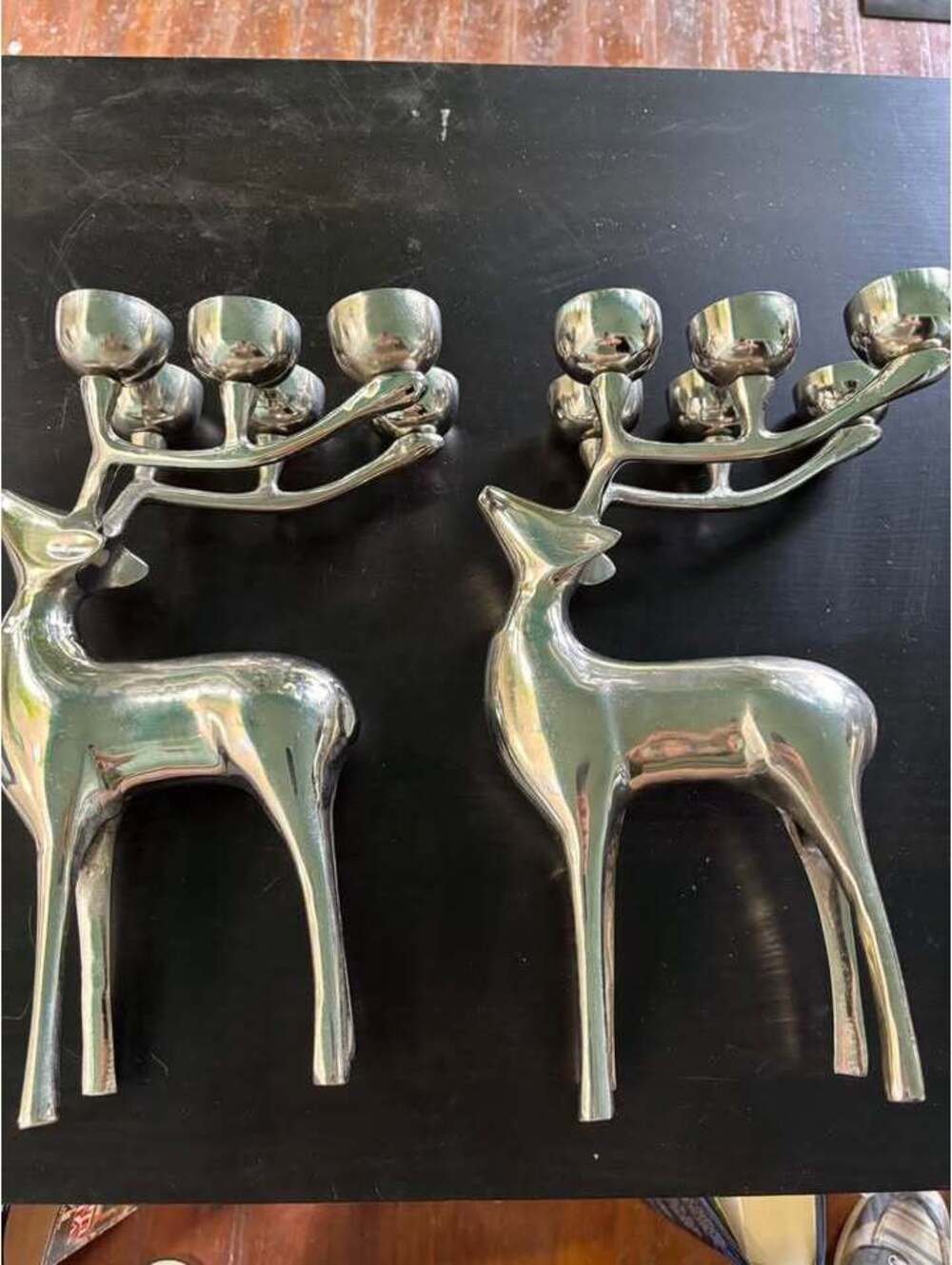 Pair of Silver Reindeer Candelabras
